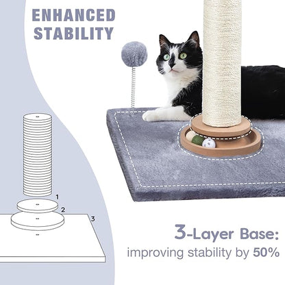 31" Cat Scratching Post Kitten Toys for Indoor Cats, Interactive Cat Scratcher with Catnip Balls, Sisal Scratch Rope for Large Cats, Grey