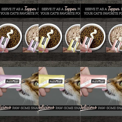Fussie Cat Premium Puree Lickable Cat Treats in Tuna Puree, Lickable Treats, 3 Packs of 4-0.5oz Tubes,(12 Total Tubes) Variety Flavor Pack of 3 Flavors. Salmon, Shrimp, Chicken + Lid