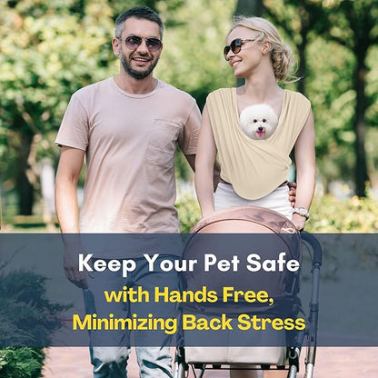 Dog Carriers for Small Dogs, Front Facing Dog Sling Carrier, Hands Free Cat Carrier, Size Adjustable, Reducing Back Pain, Premium Cotton, Safe and Soft Dog Carrier (Plus, Beige)