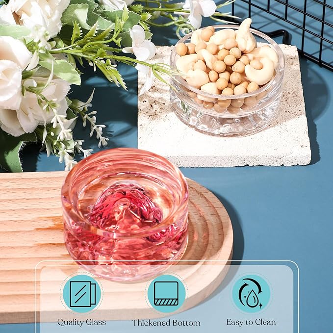 Baderke 2 Pcs Hamster Water Bowls Glass Hamster Food Bowls 35ml Mountain Style Drinking Container Anti Turning for Guinea Pig Gerbils Mice Rats Chinchilla Small Pets(Clear and Pink)