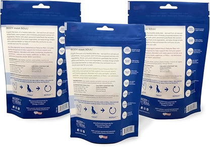 Body and Soul Superfood Dog Treats – 3 Pack Variety | Pumpkin + Leafy Greens, Peanut Butter + Apple, Berry Blend + Honey | Plant-Based Crunchy Biscuits with Ancient Grains | Made in USA