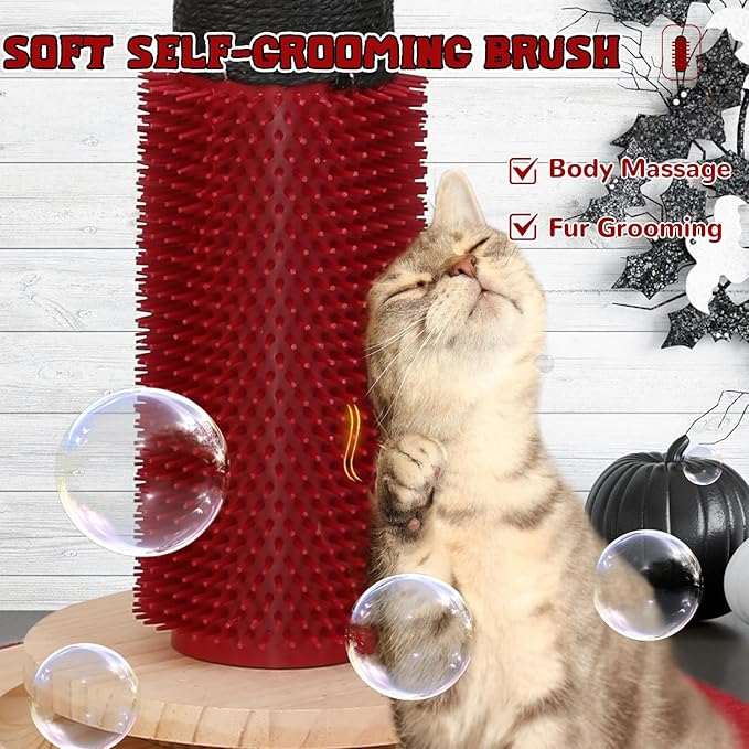 Halloween Cat Scratching Post,45'' Tall Gothic Cat Scratcher Activity Cat Play Center Tree Tower Furniture with Interactive Wood Ball Toy for Indoor Large Cat Adults