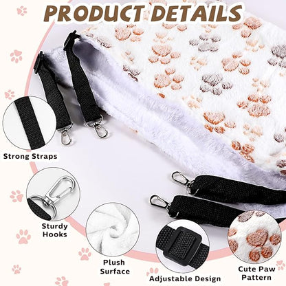 Geelin 4 Pcs Cat Hammock for Cage Hanging Soft Pet Hammock Bed with Adjustable Straps and Metal Hooks Double Sided Bed for Large & Small Cats Ferret Rat Sugar Glider Puppy(Paw,16 x 20 Inch)