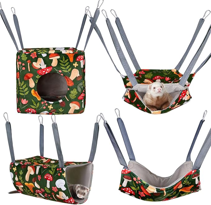 Glittme Ferret Hammock 4 Pack Ferrets Cage Accessories Washable Rat Hammock on Ferrets Cage Soft Guinea Pig hammocks for Rat, Sugar Glider, Squirrel, Guinea Pig