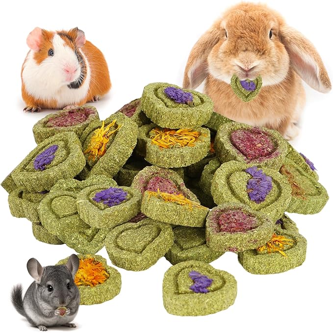 40PCS Timothy Hay Treats Bunny Rabbit Toys for Boredom, Handmade Guinea Pig Chew Treats Toys, Chinchilla Chews for Teeth Small Animals Hamster Rat Gerbil