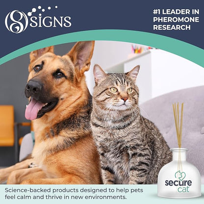 SecureCat Calming Diffuser for Supporting Calm and Well-Being to Help Relieve Any Feeling of Anxiety or Stress, Cat Pheromone Passive Stick Diffuser Home Starter Kit
