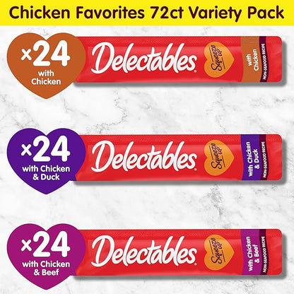 Delectables Squeeze Up Non-Seafood Variety Pack, Creamy Squeezable Puree, Lickable Wet Cat Treats, Grain Free, No Added Fillers, No By-Products, No Added Preservatives, 0.5 Ounces Tube, 72 Tubes Total