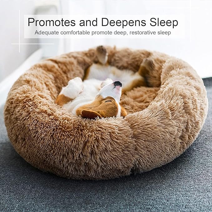 Dog Bed, Cat Calming Bed, Faux Fur Pillow Pet Donut Cuddler Round Plush Bed for Large Medium Small Dogs and Cats, Pet Bed(44"x44"(Pack of 1), Camel)