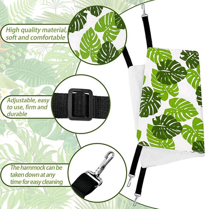 2 Pieces Reversible Cat Hanging Hammock Soft Breathable Pet Cage Hammock with Adjustable Straps and Metal Hooks Double Sided Hanging Bed for Small Dogs Rabbits(Monstera Leaf,L)