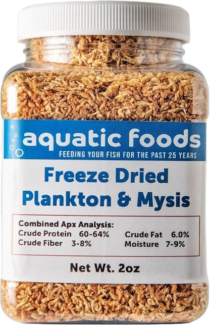 Aquatic Foods Inc. Plankton & Mysis Shrimp -Freeze Dried Floating Small Plankton/Mysis for Marines, Corals, Anemones, Koi & Pond Fish, Cichlids, All Tropical Fish…6oz Med Jar