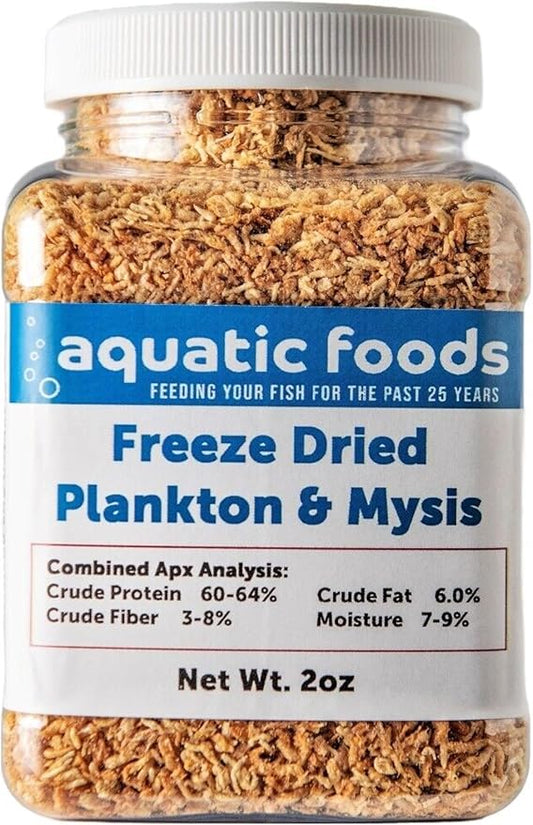 Aquatic Foods Inc. Plankton & Mysis Shrimp -Freeze Dried Floating Small Plankton/Mysis for Marines, Corals, Anemones, Koi & Pond Fish, Cichlids, All Tropical Fish…6oz Med Jar