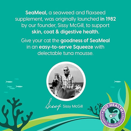 SeaMeal Squeeze Tuna Lickable Cat Treats with Seaweed for Skin & Coat - Wet Cat Treats with Digestive & Immune Health Support - Natural, Holistic, Grain Free (48 Squeezes)