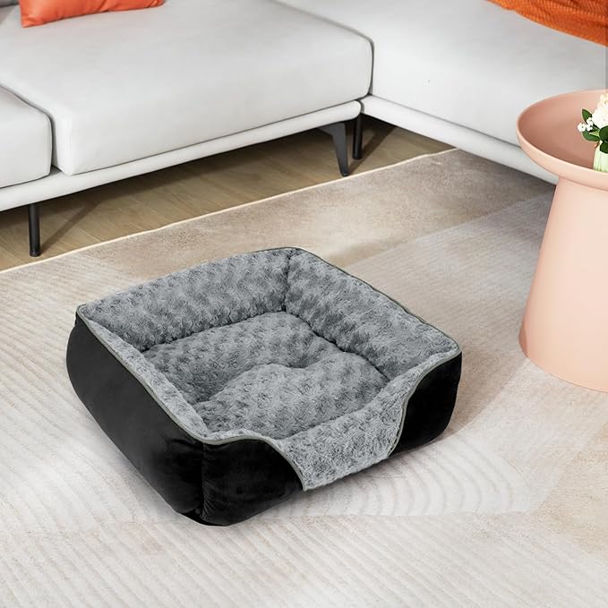 INVENHO Medium Dog Bed Rectangle Washable Orthopedic Soft Calming Sleeping Pet Cuddler with Anti-Slip Bottom