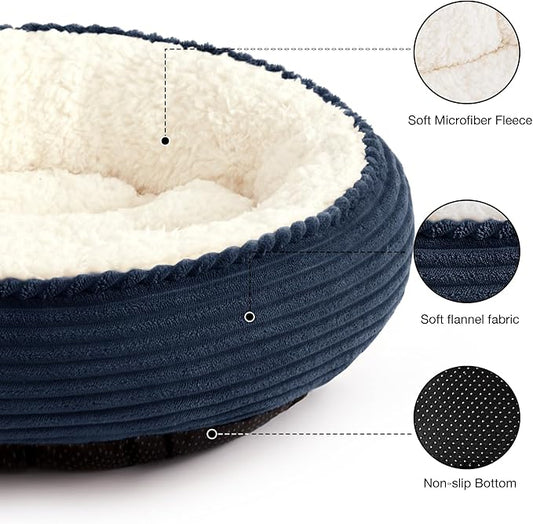 Love's cabin Round Donut Cat and Dog Cushion Bed, 25in Pet Bed for Small or Medium Dogs, Anti-Slip & Water-Resistant Bottom, Soft Durable Fabric Pet Beds, Washable Calming Cat Bed Navy Stripe