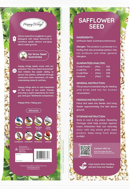 Safflower Seeds Wild Bird Food - 5 Pounds I No Grow Seed I Bird Seed for Wild Birds