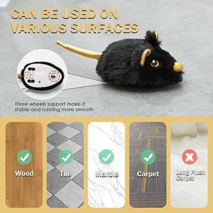 Cat Toys Squeaky Rechargeable Moving Mouse with Dynamic Magic Tail, Automatic Self Play Cat Toy for Indoor Kittens (Black)