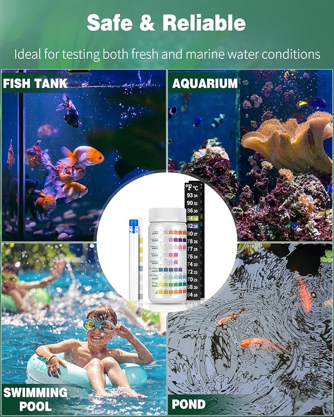 Pawfly 9 in 1 Aquarium Test Kit, Fish Tank Test Strips for pH Chlorine Nitrate Nitrite Carbonate Hardness Total Alkalinity Iron Copper, Freshwater Saltwater Test Kit