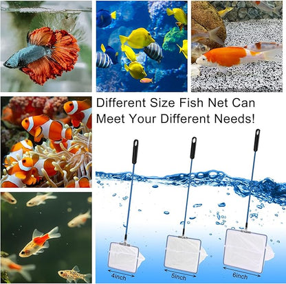 3 Pack Aquarium Net, Multi-Size Fine Quick Fish Catch Nets Extra Soft Nylon Fishing Nets with Plastic Handle for Aquarium Fish Tank Supplies- White (4in,5in, 6in)