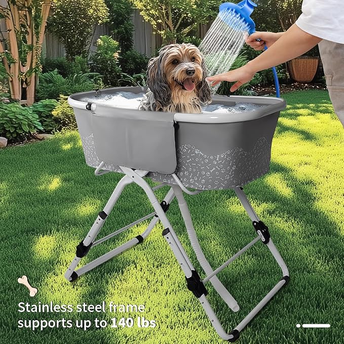 BACOENG Portable Dog Bathtub, 5 Height Adjustable Dog Washing Station, Dog Tubs for Bathing and Grooming, Pet Bath Tub for Small to Large Dogs, Indoor and Outdoor Use