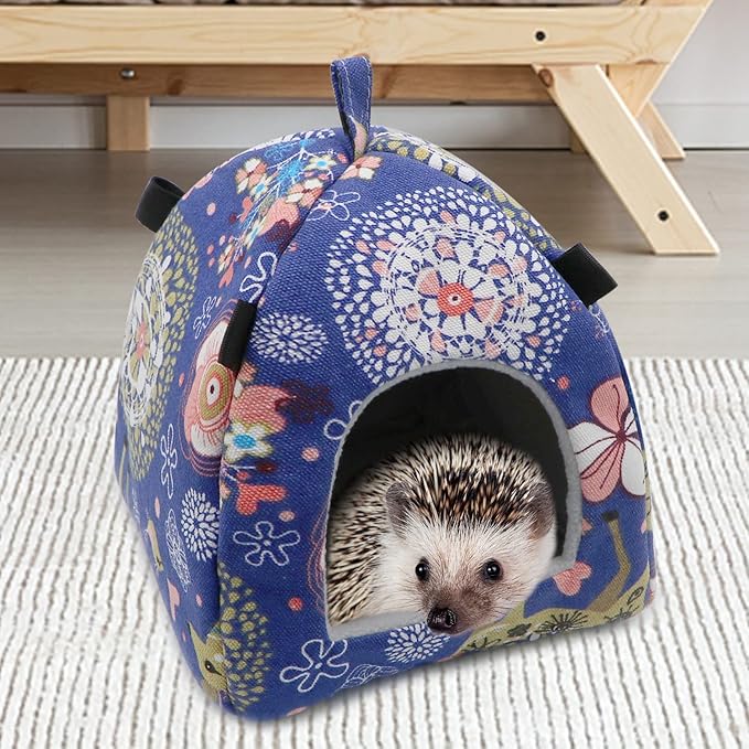 Hamster Tent Bed Winter Warm Hammock Sleeping Bed for Gerbil Rat Sugar Glider Squirrel Hedgehog Small Birds (M, Blue Elk)
