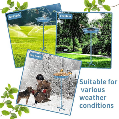 Metal Bird Bath for Outside, 36.2" Height Birdbath Bowl Standing Bird Feeders for Outdoors with 4 Prongs Base Stake, Freestanding Birdfeeders for Garden Yard Lawn Decor (Retro Blue)