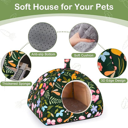 Glittme Guinea Pig Hideout 2Pack Guinea Pig Bed with Soft Pads Washable Guinea Pig House with Non-Slip Bottom Rabbit Hideout for Guinea Pig, Ferrets, Hamster, Guinea Pig Accessories, S
