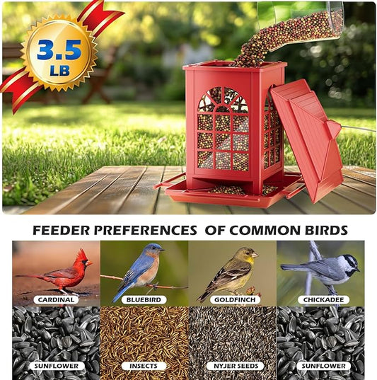 Birdream Bird Feeders for Outdoors Hanging, Classic Courtyard Design Fun Assembly 3.5LB Large Bird Feeder, Attracting Wild Birds Cardinals Goldfinches Sparrows - Red