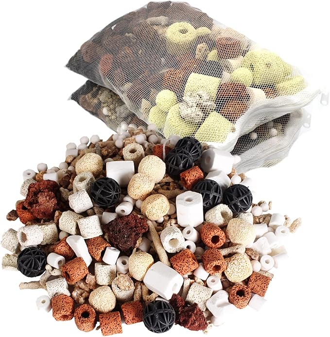 GOLDEAL Bio Balls Ceramic Rings Set, Aquarium Biological Filter Media with Mesh Bag for Fish Tank and Pond, Fish Tank Filter, Decorations, Accessories (2Pack,2.2lb)