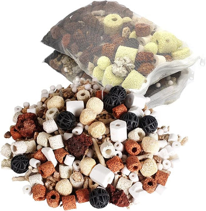 GOLDEAL Bio Balls Ceramic Rings Set, Aquarium Biological Filter Media with Mesh Bag for Fish Tank and Pond, Fish Tank Filter, Decorations, Accessories (2Pack,2.2lb)