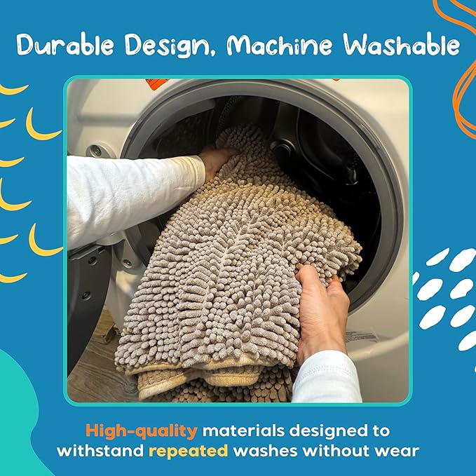 Pet 2-in-1 Dog Towel & Mat – Transforms from Drying to Bath Mat, Ultra Soft, Absorbent & Quick-Drying, Machine Washable Dog Towels with Detachable Non-Slip Mat and Hand Pockets (Large)