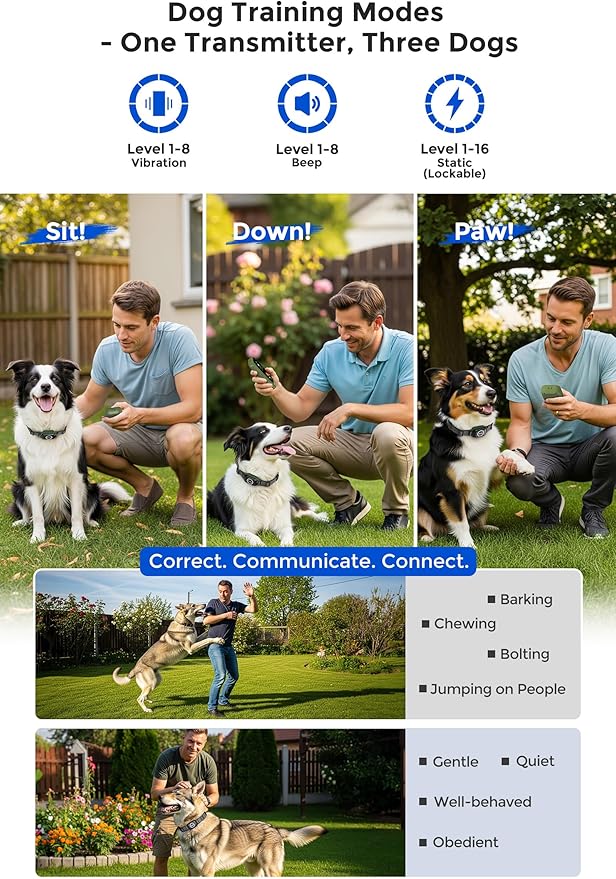 T800 Pro Wireless Dog Fence for 2 Dogs Zero Delay Response Electric Fence for 2 Dogs, Perimeter Pet Collar with Training & Bark Control, Safety-Lock HD Display Rechargeable Waterproof Portable