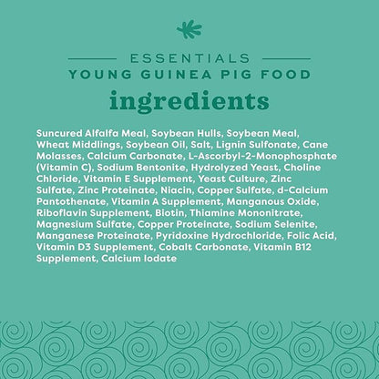 Oxbow Essentials Young Guinea Pig Food, Guinea Pig Pellets Made with Timothy Hay, Stabilized Vitamin C, Small Animal Pet Products, Small Animal Food Made in USA, High Fiber, 5 lb. Bag