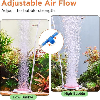 hygger Aquarium Air Stone, 4.1 Inch Nano Air Stone Makes Super Tiny Bubbles, Ultra Quiet Dissolved Oxygen Diffuser Small Airstone with Stainless Steel Base for Aquarium, Fish Tank & Hydroponic, Round