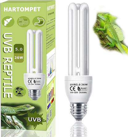 Linear UVB 5.0 Tube 26W, Compact Fluorescent Tropical Lamp, UVB Bulb for Reptile, Chameleon, Iguana, Tree Frog, Ideal Light for Amphibian Habitat & Terrarium Tank