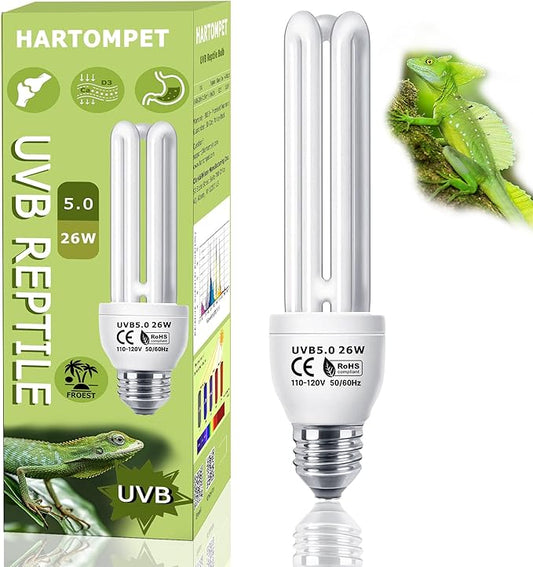 Linear UVB 5.0 Tube 26W, Compact Fluorescent Tropical Lamp, UVB Bulb for Reptile, Chameleon, Iguana, Tree Frog, Ideal Light for Amphibian Habitat & Terrarium Tank