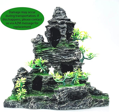 Large Aquarium Decor - Fish Tank Decorations with Mountain View Stone Ornament, Ideal for Betta, Snails, Turtle, Hiding, Climbing, Exploring, Landscaping, Aquascaping