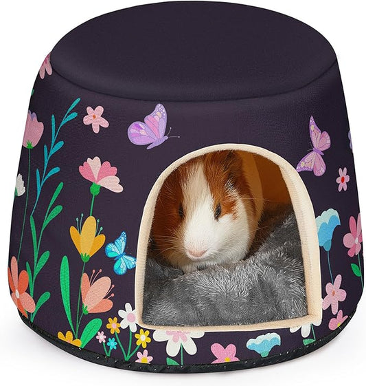 Glittme Guinea Pig Hideout,2 in 1 Guinea Pig Bed with Removable Pad, Washable Bunny Bed,Rabbit,Butterflies