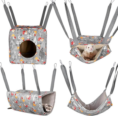 Glittme Ferret Hammock 4 Pack Ferrets Cage Accessories Washable Rat Hammock on Ferrets Cage Soft Guinea Pig hammocks for Rat, Sugar Glider, Squirrel, Guinea Pig