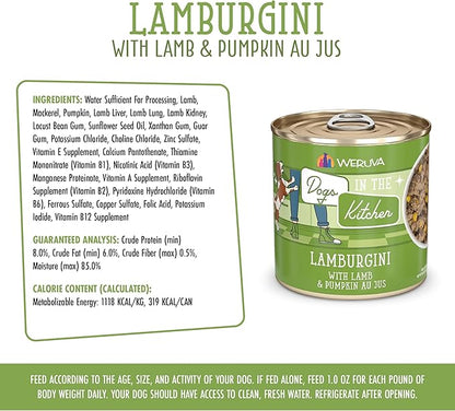 Weruva Dogs in The Kitchen, Lamburgini with Lamb & Pumpkin Au Jus Dog Food, 10oz Can (Pack of 12)