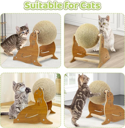 Fhiny Rabbit Scratch Toy, Natural Sisal Bunny Toy Rabbit Scratching Ball Cute Sisal Bunny Claw Scratcher Ball Enrichment Interactive Toy Scratching Post for Kittens Ferrets Sea Lion Shape