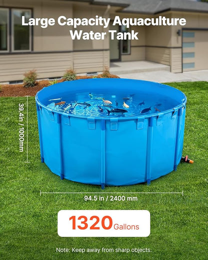 VEVOR Canvas Fish Pond, 1320 Gal Capacity Above Ground Fish Pond, Foldable PVC Koi Tank, Round Goldfish Tank with Stable Frame and Drain Valve, for Aquaculture, Koi Breeding, and Irrigation (Blue)