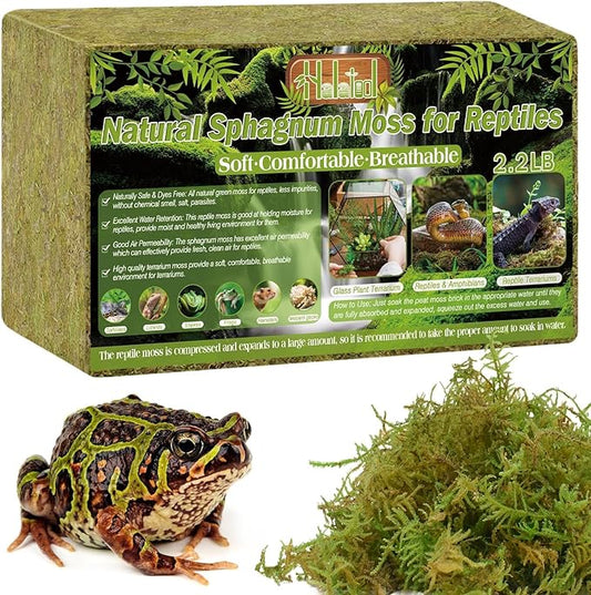 Halatool 2.2LB Natural Sphagnum Moss for Reptiles- 50QT Green Moss for Terrarium Plants Long Fiber Reptile Moss for Leopard Gecko Snake Hamsters Tortoises Frogs Lizards Salamanders