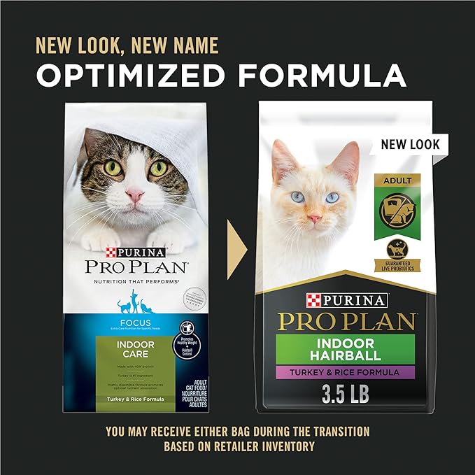 Purina Pro Plan Hairball Management, Indoor Cat Food, Turkey and Rice Formula - 3.5 lb. Bag