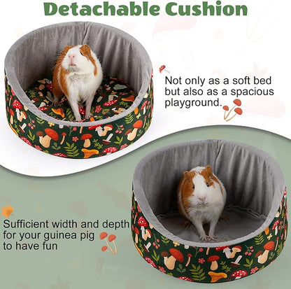 Glittme Guinea Pig Bed Soft Rabbit Beds with Thick Removable Mat Bunny Beds Machine Washable Guinea Pigs Accessories Cozy Guinea Pigs House for Rabbit, Ferret, Round Cuddler Cup Bed