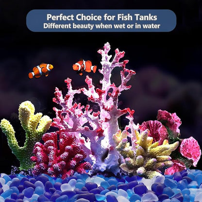 Sea Glass Stones - 2.9LB/46.4oz Blue Mixed Frosted Glass Pebbles Gemstones - Perfect for Aquarium Rocks, Fish Tank Gravel, Vase Fillers, Seaglass DIY Crafts, and Home Decor