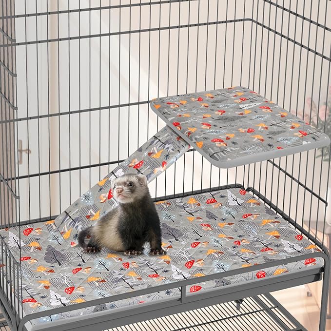Bienbee Ferret Cage Liner Set for Ferret Nation & Critter Nation Cage, Waterproof Ferrets Cage Accessories for Small Animals Rats Chinchillas Hedgehogs Ferrets(Gray Mushroom,Single Unit Combo)