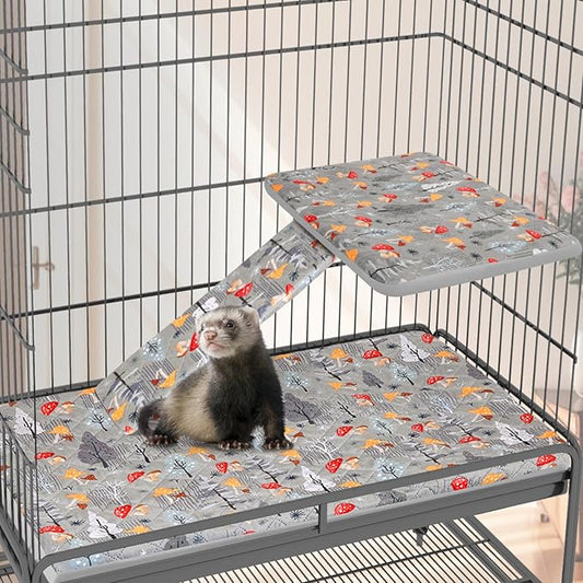Bienbee Ferret Cage Liner Set for Ferret Nation & Critter Nation Cage, Waterproof Ferrets Cage Accessories for Small Animals Rats Chinchillas Hedgehogs Ferrets(Gray Mushroom,Single Unit Combo)