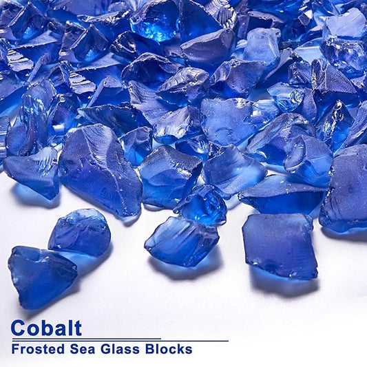 Versatile Frosted Sea Glass Block - 1LB Cobalt Blue Vase fillers, Aquarium Gravels, Sea Glass Decor, Ideal for DIY Crafts, and Home Decor - Perfect for Beach Weddings and More