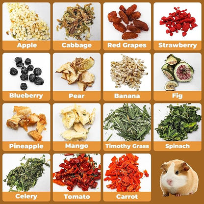Bunny Treats, Treat Box with 15 Kind of Snacks for Rabbit, Hamster, Chinchilla, Guinea Pig and Other Small Pets, Chinchilla Treats, Guinea Pig Treats, Hamster Treats