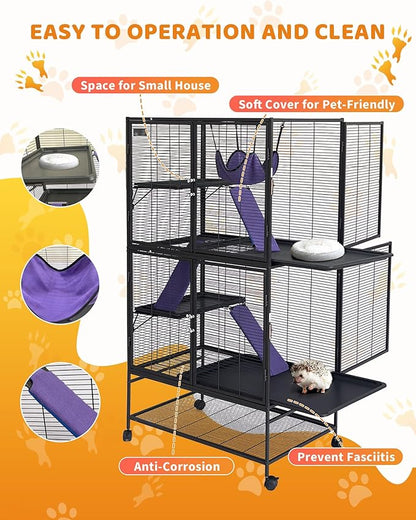 Garvee Small Animal Cage, 64 ''H Deluxe Ferret Cage - 4 Tier Large Chinchilla Cage with Removable Ramp, Hammock, Extra Storage Stand,Removable Tray for Ferret, Chinchilla, Guinea Pig,Hamster
